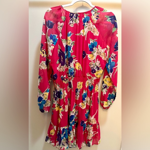 Lauren Ralph Lauren Floral Crinkle Georgette Long-Sleeve Smocked Dress Size 6 - Picture 7 of 8